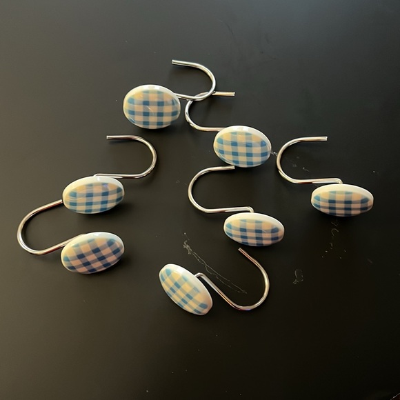 MATILDA JANE Squeaky Clean Pink/Blue Tiered Ruffle Shower Curtain w/hooks, GUC. - Picture 8 of 10